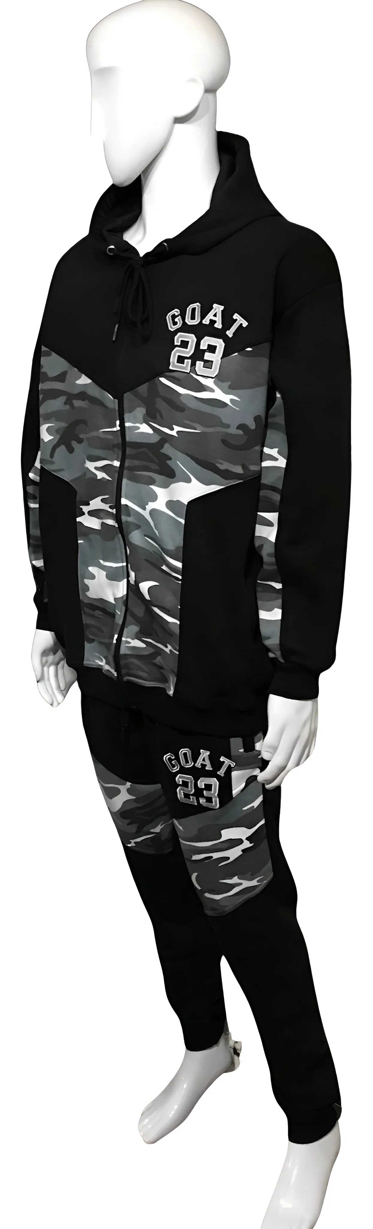 ^23 GOAT^ (GREY-CAMO) LUXURY HOODED ZIP UP SWEATSUITS