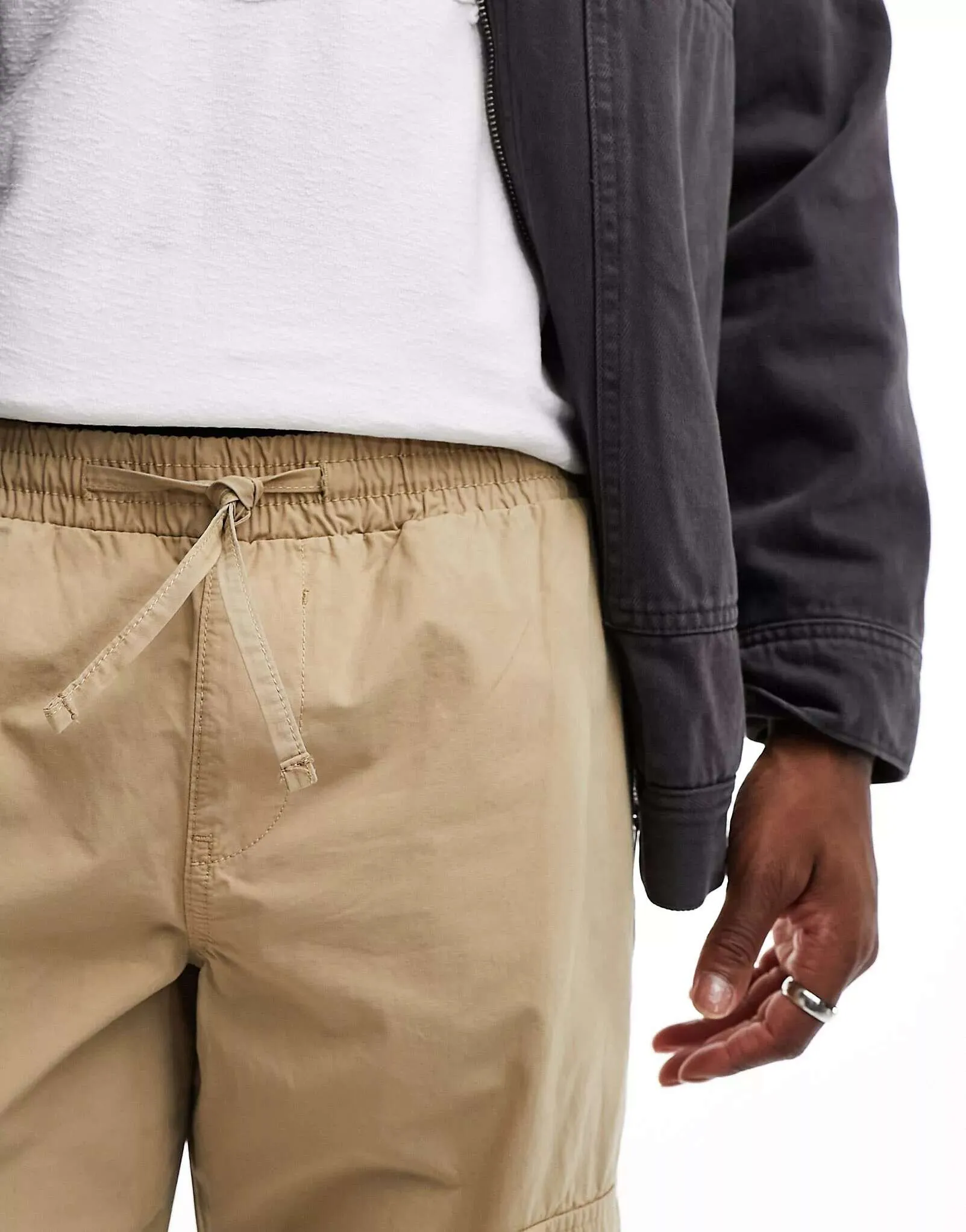 ASOS Tapered Cargo Pants in Stonewash with Elastic Waist