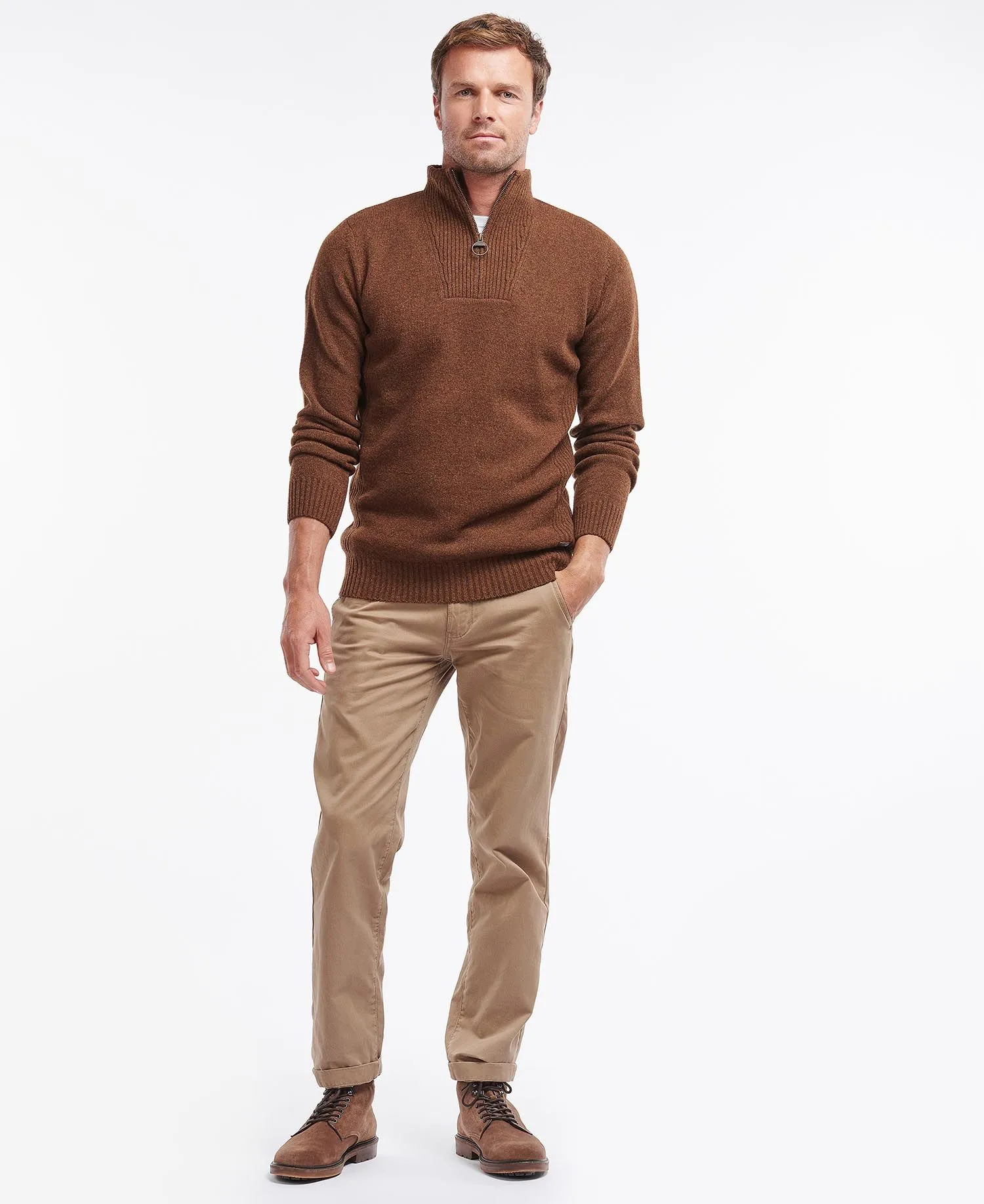 Barbour Sweater Nelson Essential Half Zip Jumper Dark Sand