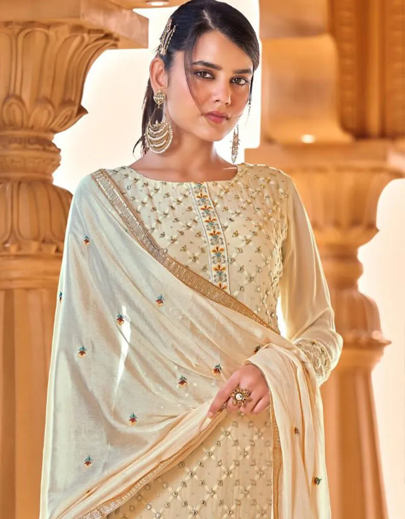 Beige Pant style Suits Pure Viscose Bamberg Georgette