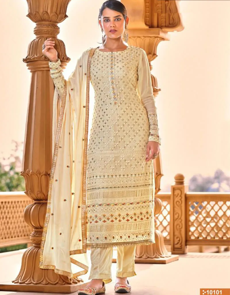 Beige Pant style Suits Pure Viscose Bamberg Georgette