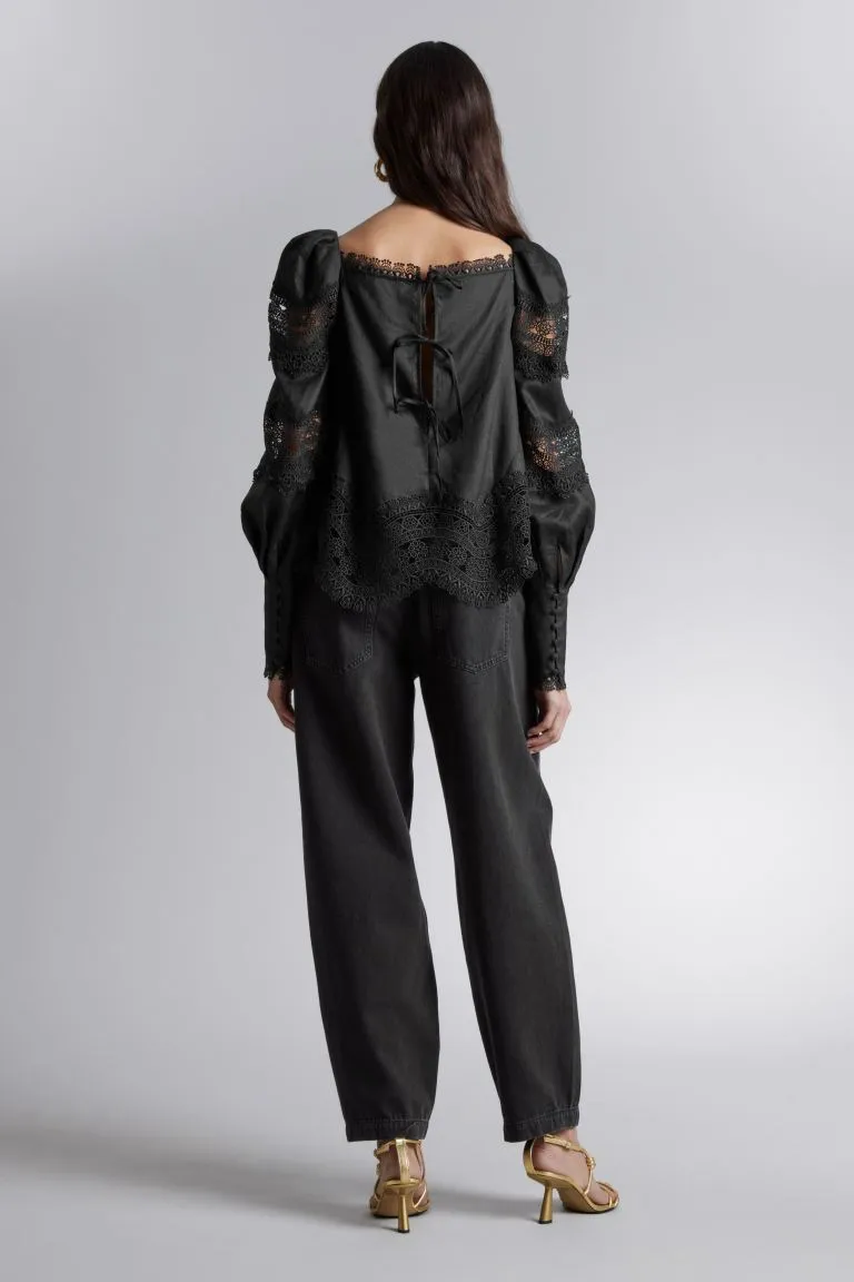 Blouse with lace trim H&M, black