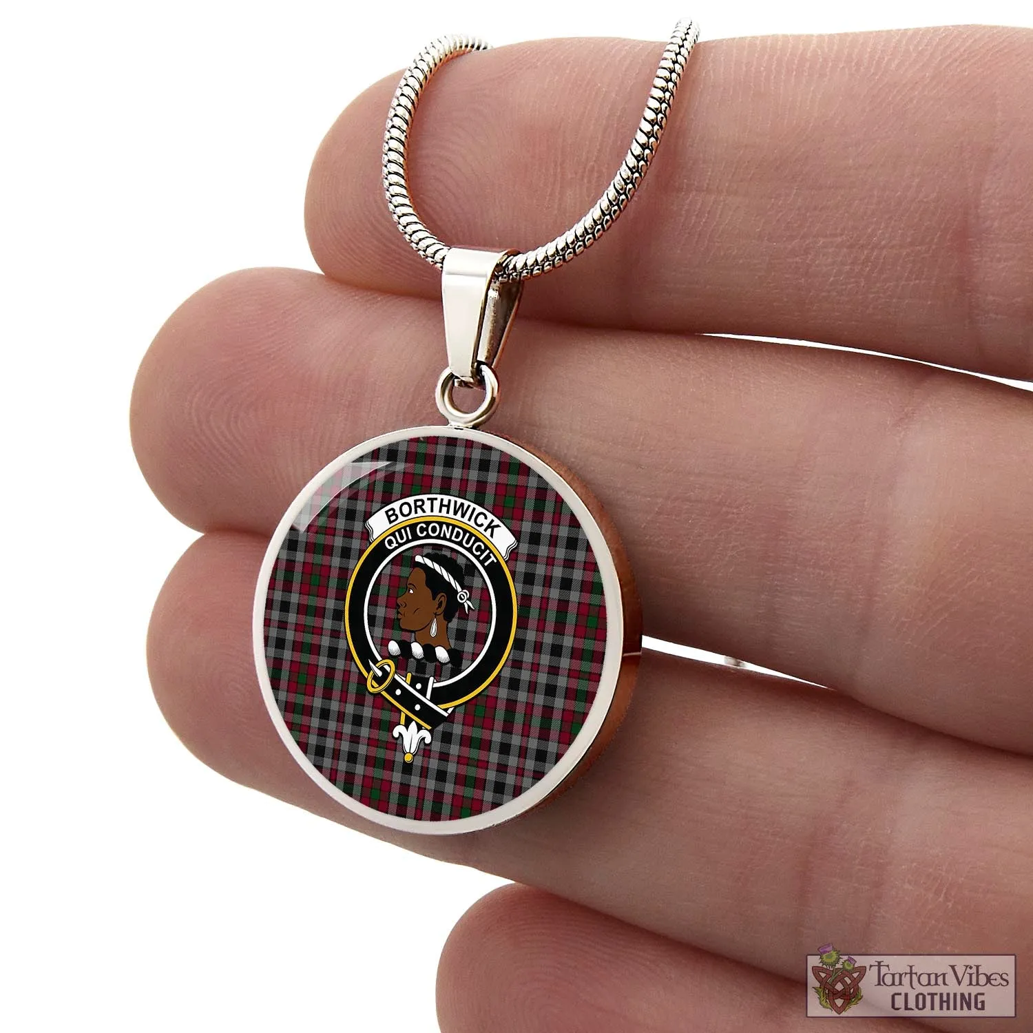 Borthwick Tartan Circle Necklace with Family Crest