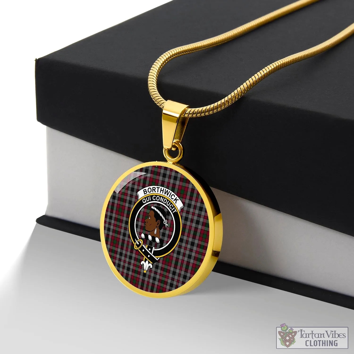 Borthwick Tartan Circle Necklace with Family Crest