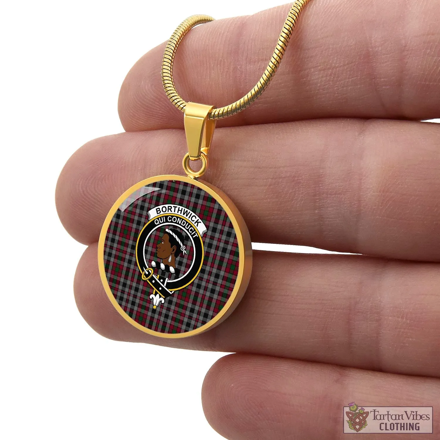 Borthwick Tartan Circle Necklace with Family Crest