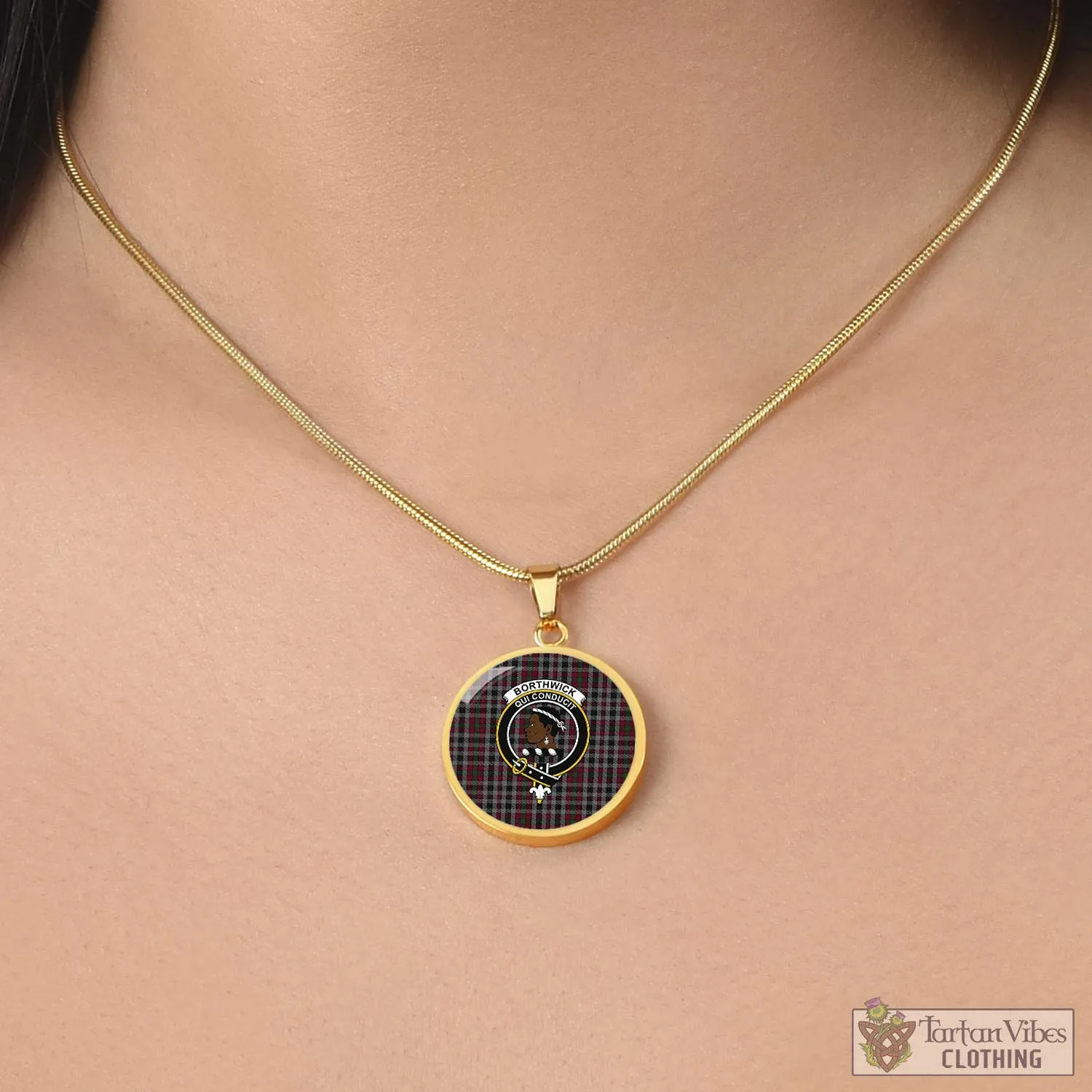 Borthwick Tartan Circle Necklace with Family Crest