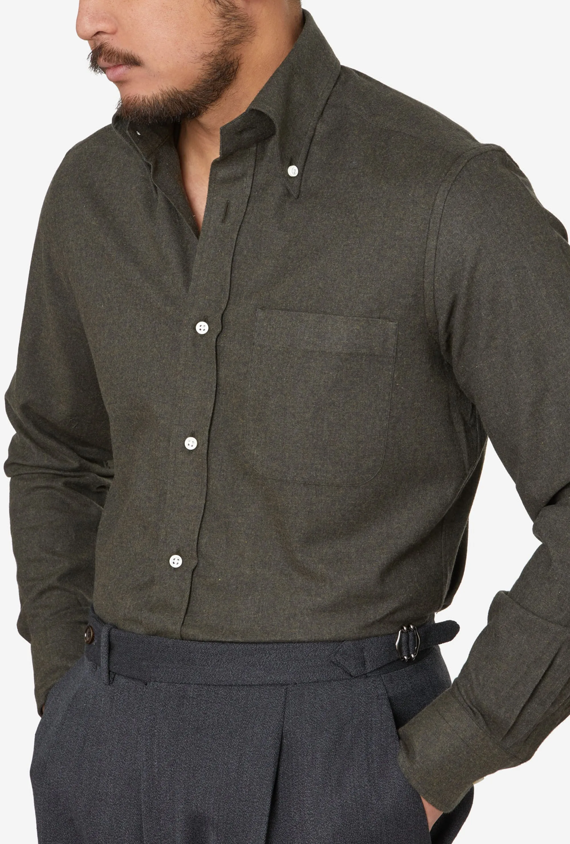 Button Down Sport Shirt Brushed Cotton Green