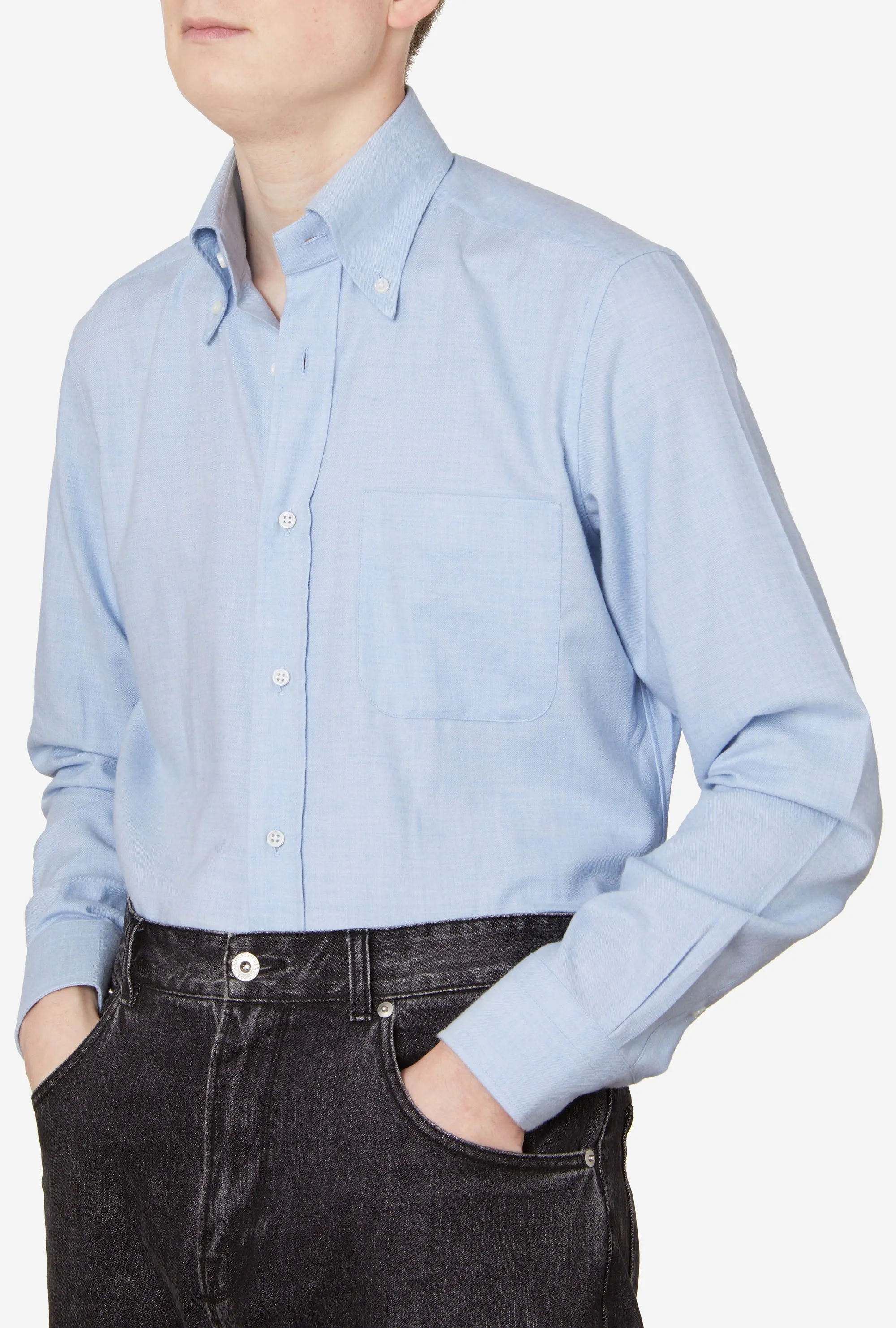 Button Down Sport Shirt Wool-Cotton Sky Blue