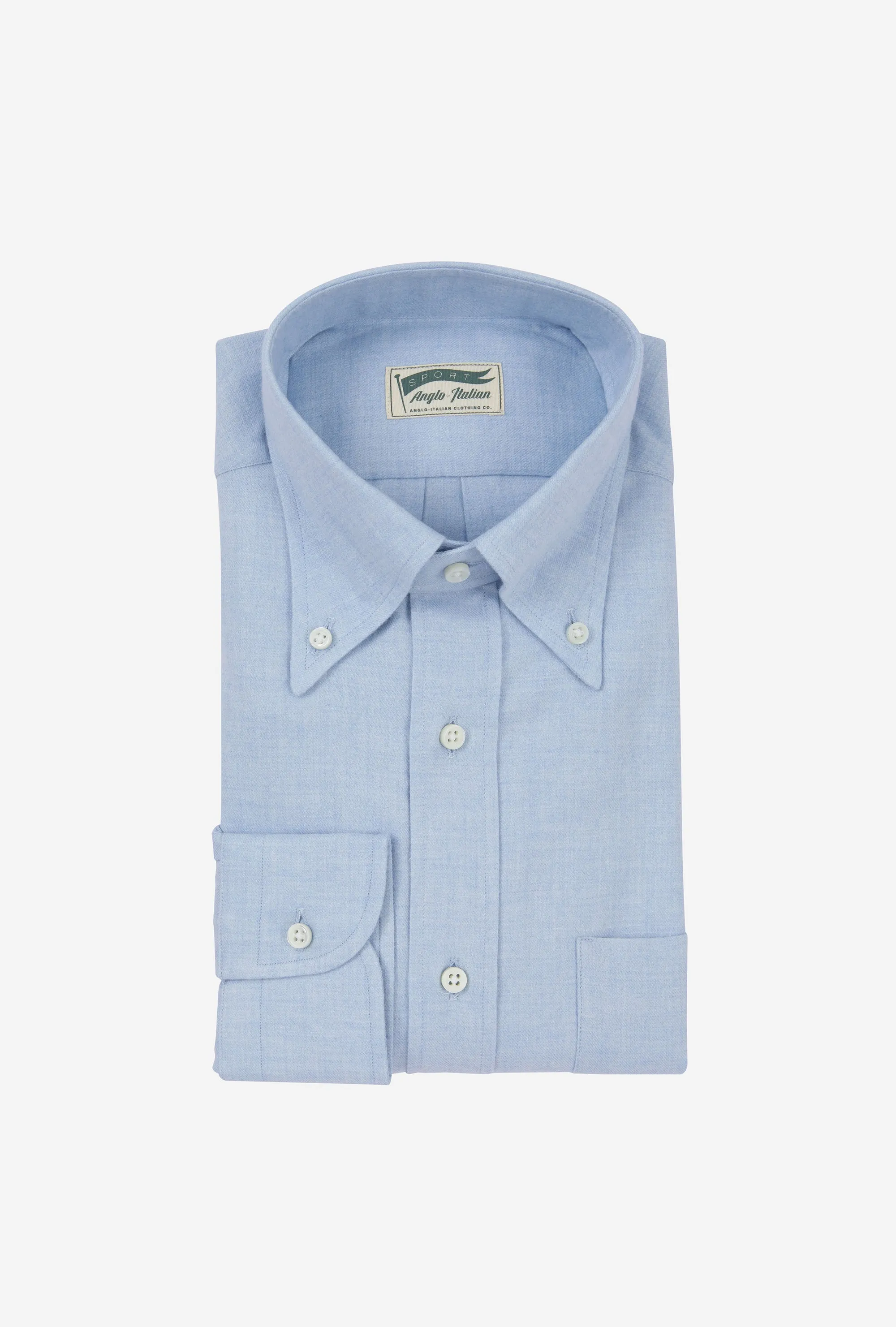 Button Down Sport Shirt Wool-Cotton Sky Blue