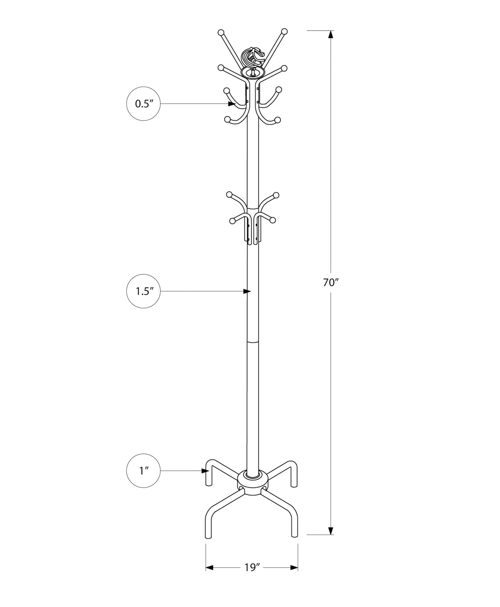 Coat Rack, Hall Tree, Free Standing, 12 Hooks, Entryway, 70"h, Bedroom, Red Metal, Contemporary, Modern