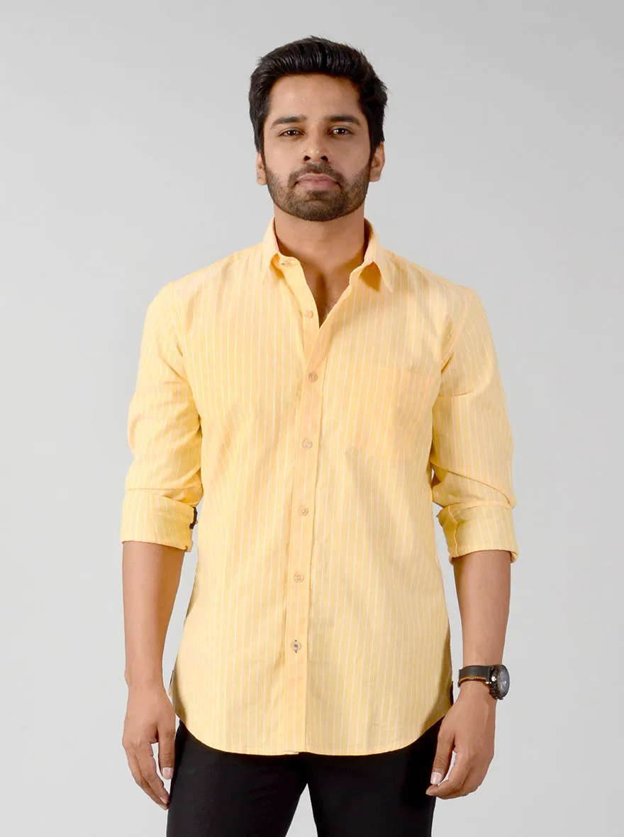 Corn Yellow Striped Slim Fit Casual Shirt | JadeBlue