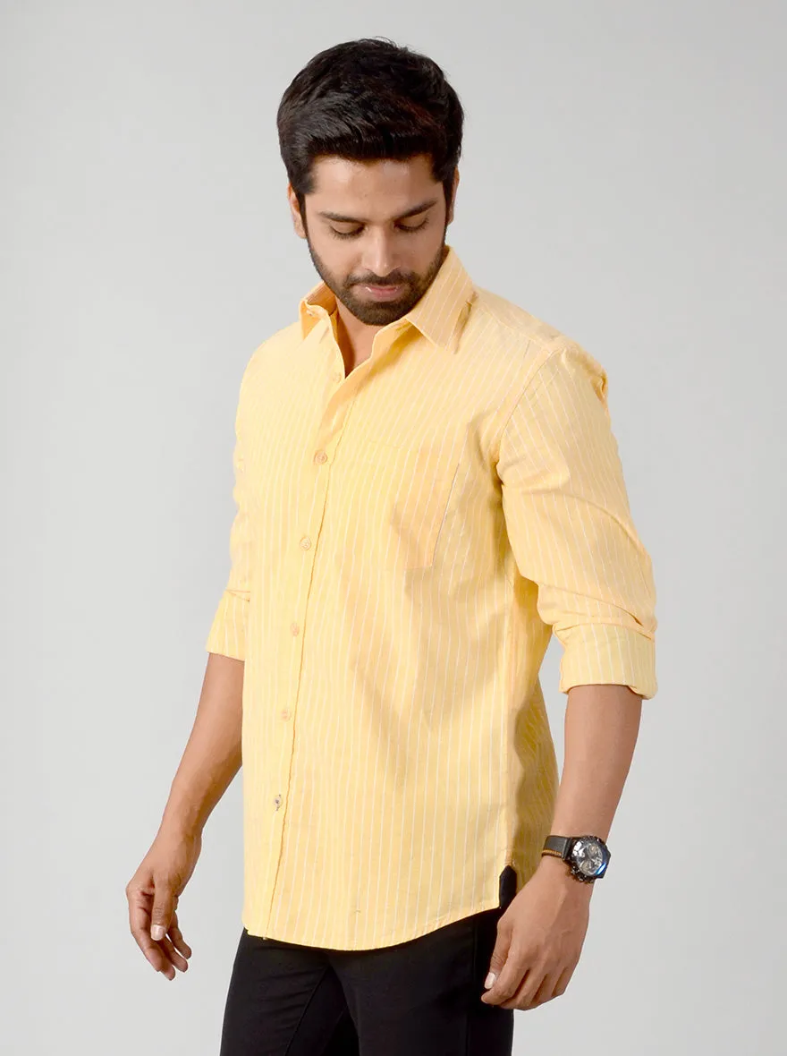 Corn Yellow Striped Slim Fit Casual Shirt | JadeBlue