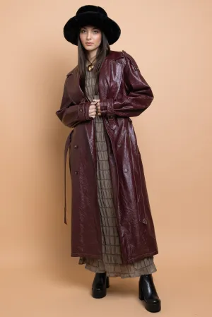 Daisy Street PU Trench Coat With Shoulder Detail