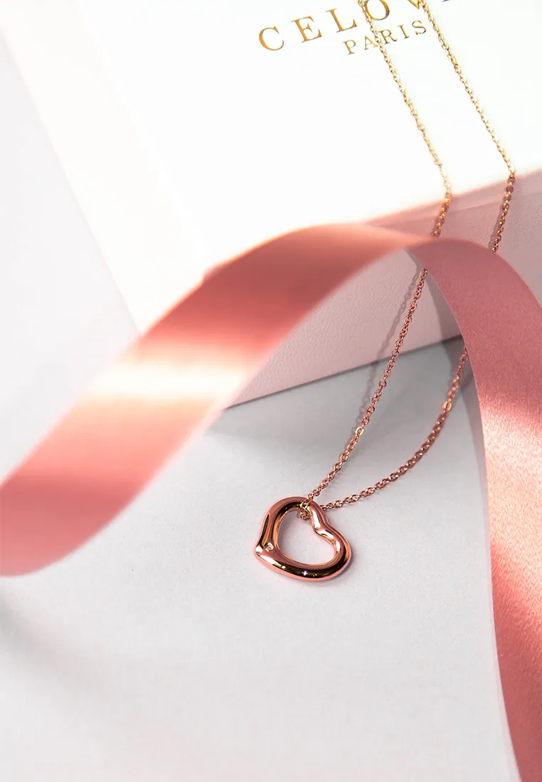 Darling Heart Frame with 0.005 Ct Diamond Rose Gold Necklace