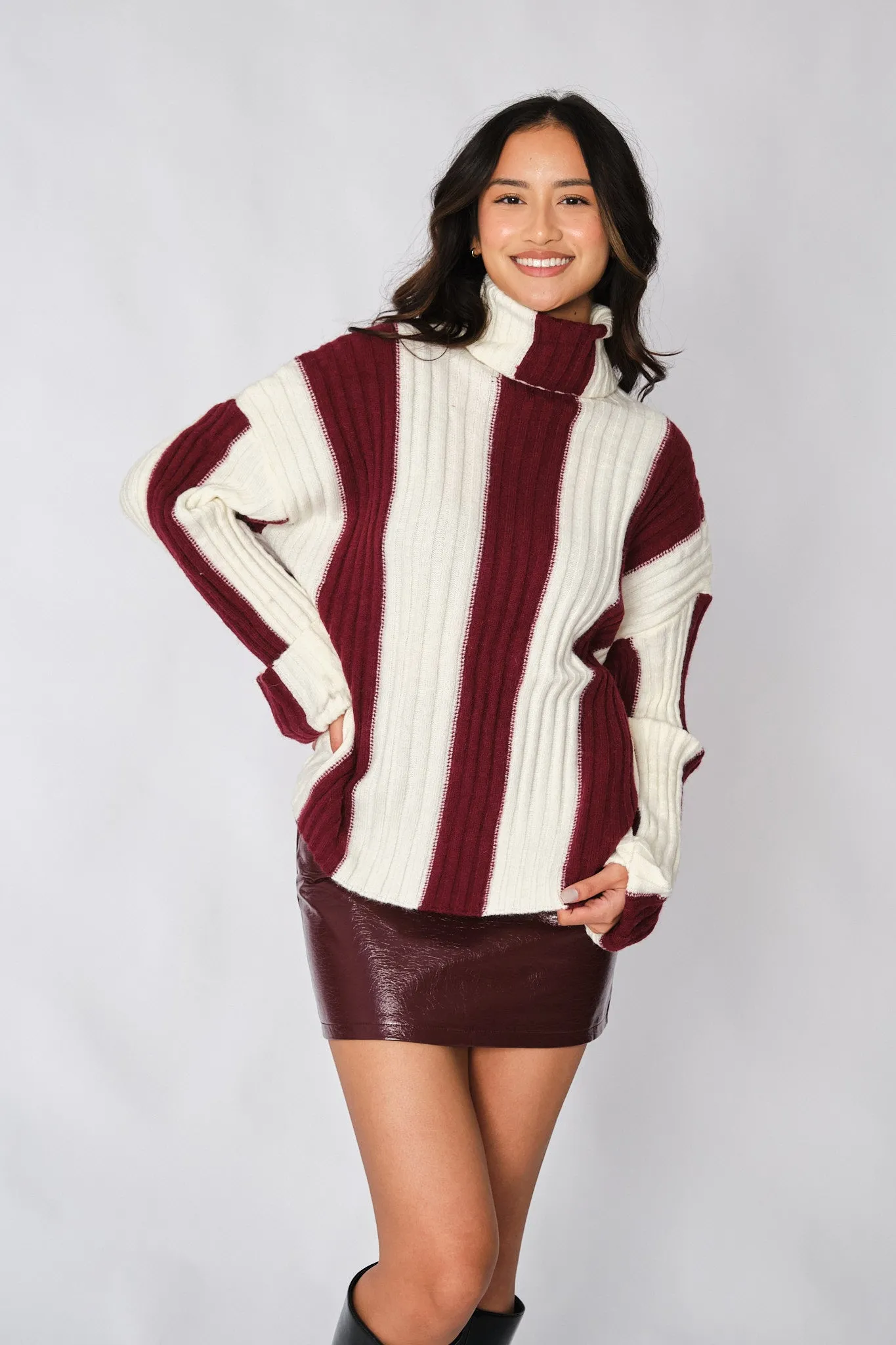 Ecru and Burgundy Edmee Sweater