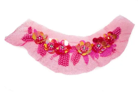 Floral Beaded, Sequined Applique 9.50'' x 2.50''  1 Piece