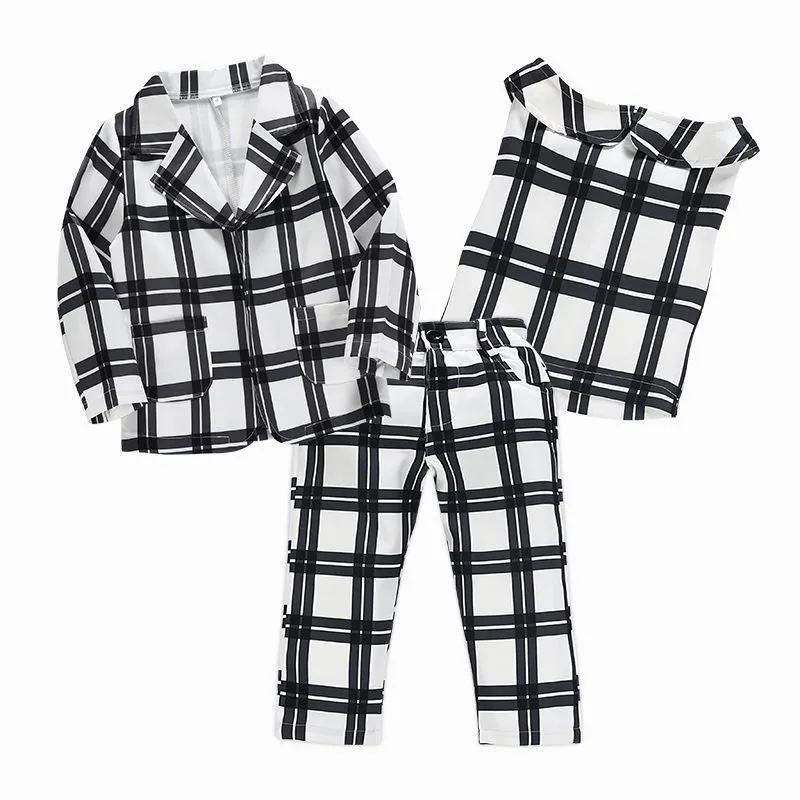 Girls' suit striped plaid suit three-piece suit