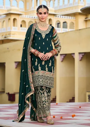 Green Premium Silk Embroidered Festive Ready Palazzo Suit