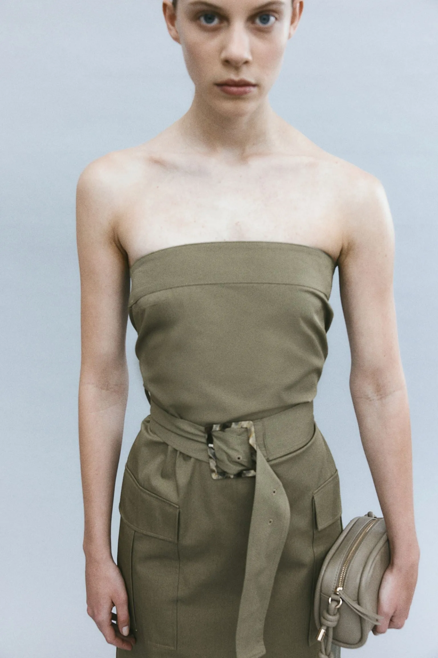 H&M Belted Bandeau dress, khaki