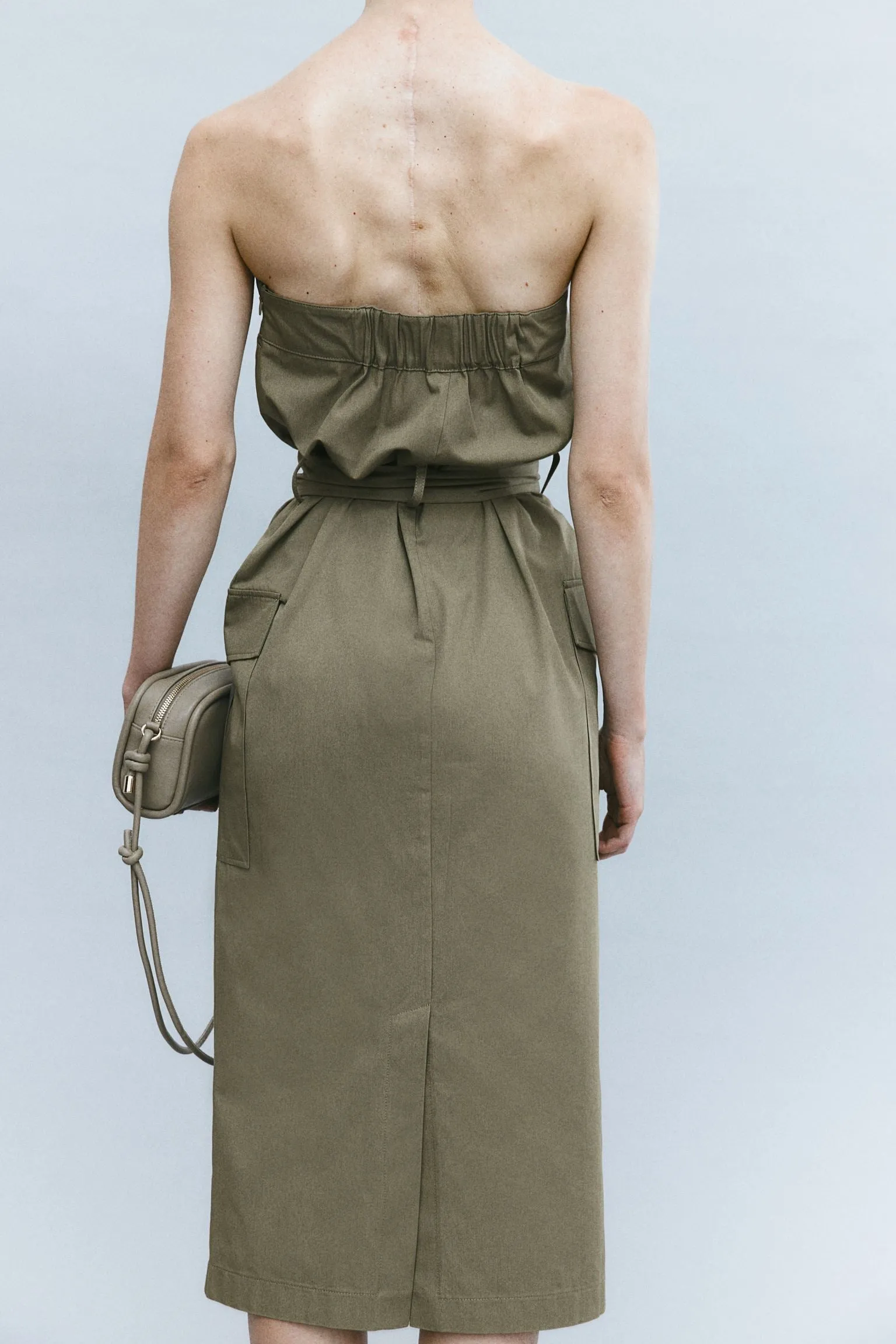 H&M Belted Bandeau dress, khaki