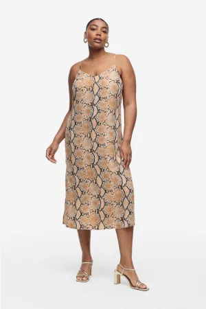 H&M Crepe Slip Dress, Beige/Snakeskin