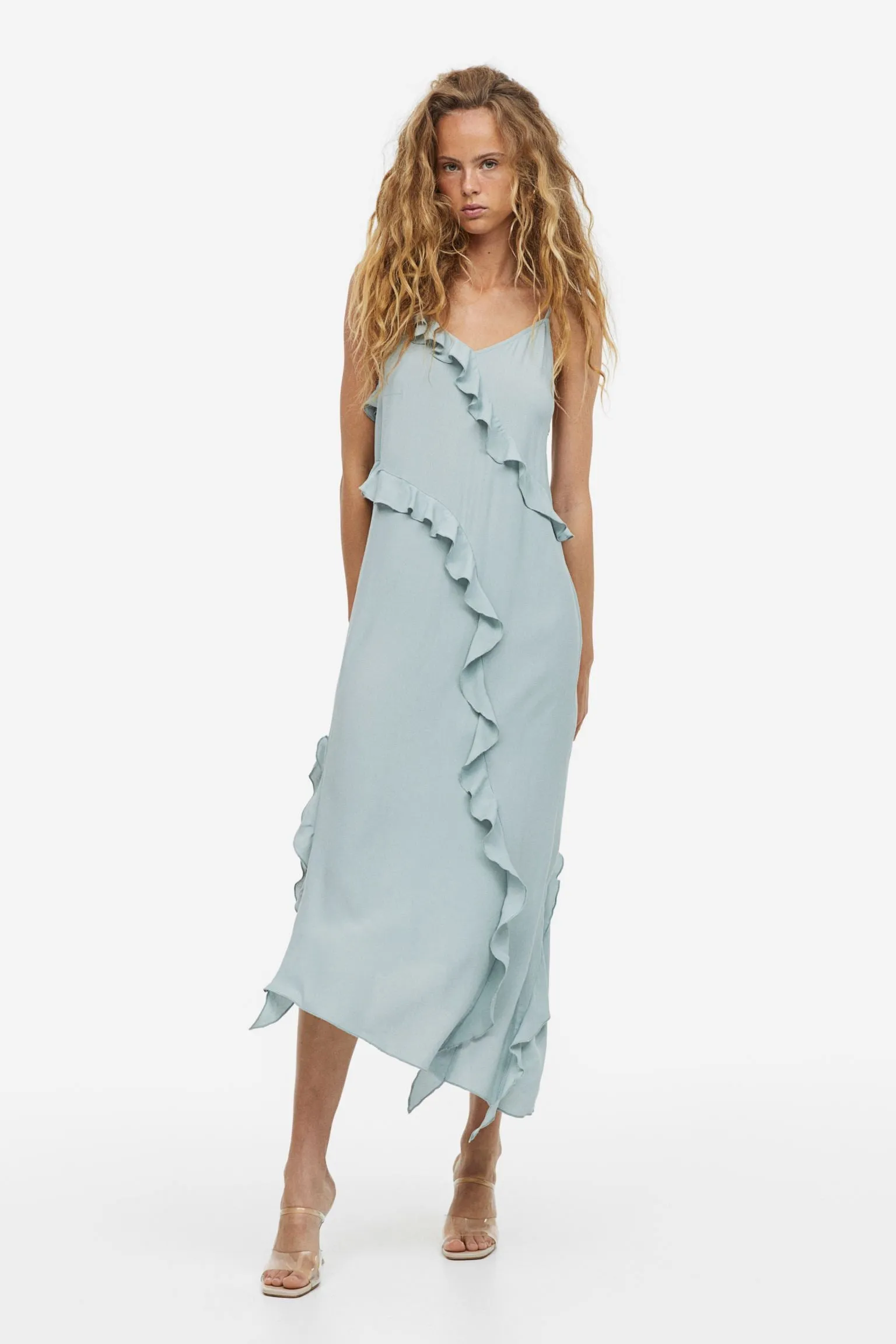 H&M Flounce-trimmed dress, gray-blue