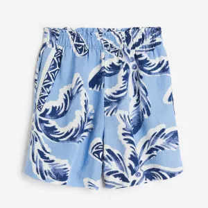 H&M Linen-blend Pull-on shorts, blue