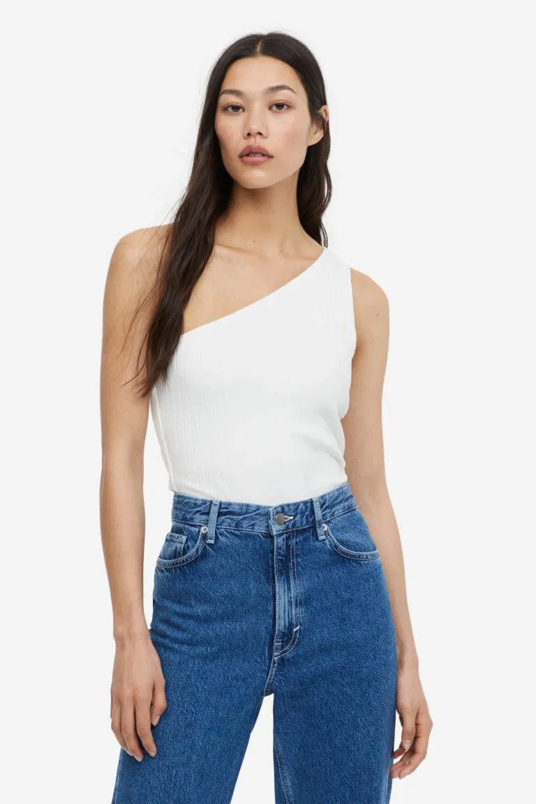 H&M one-shoulder top, white