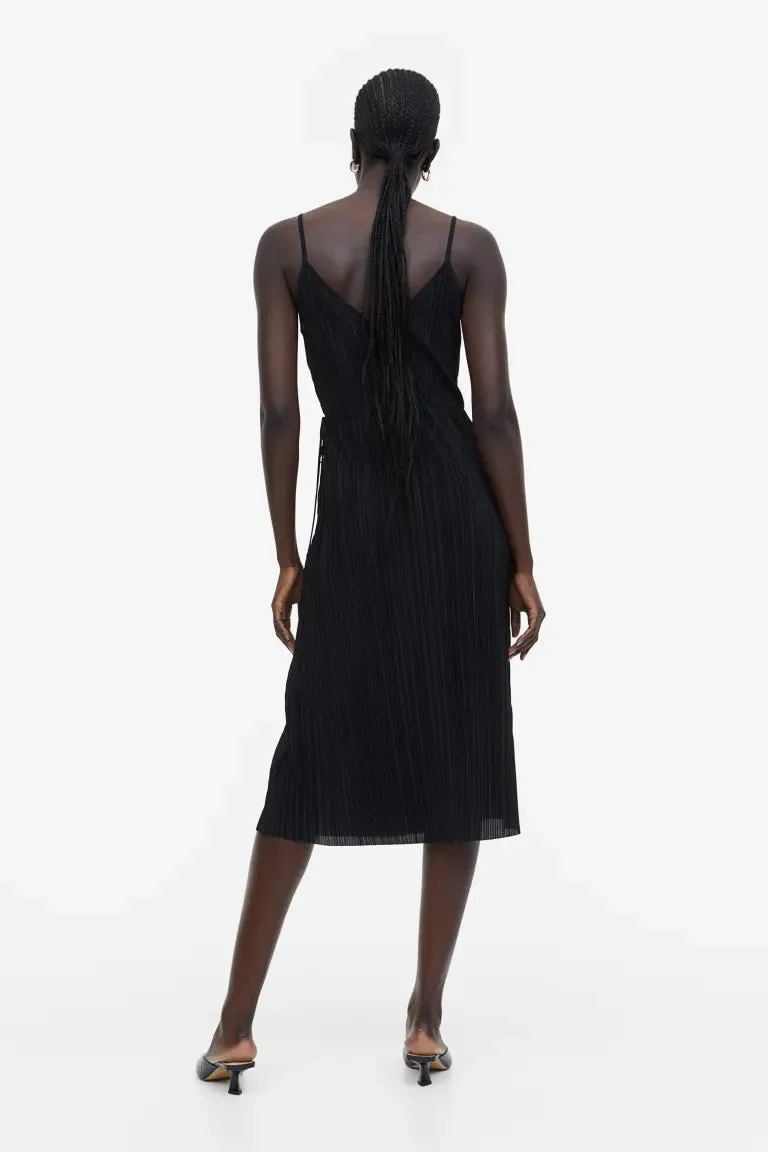 H&M pleated wrap dress, black