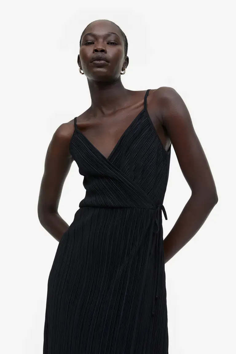 H&M pleated wrap dress, black