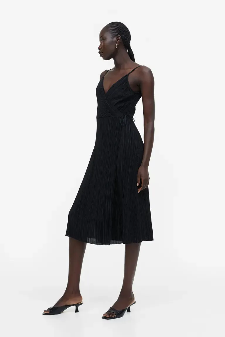 H&M pleated wrap dress, black