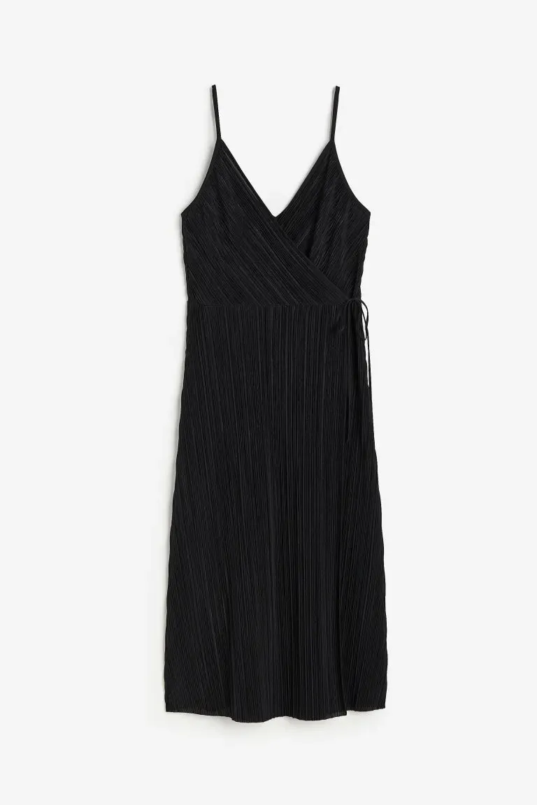 H&M pleated wrap dress, black