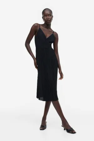 H&M pleated wrap dress, black