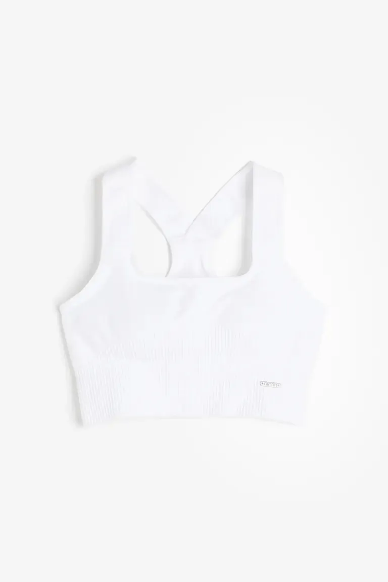 H&M Ribbed High Support Bra, White