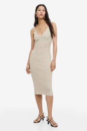 H&M ribbed knit bodycon dress, light beige