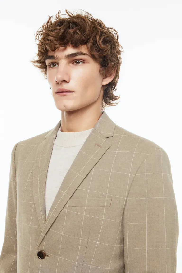 H&M slim fit blazer, beige/check