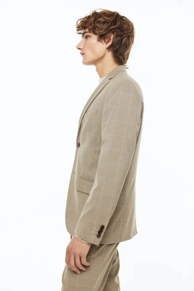 H&M slim fit blazer, beige/check