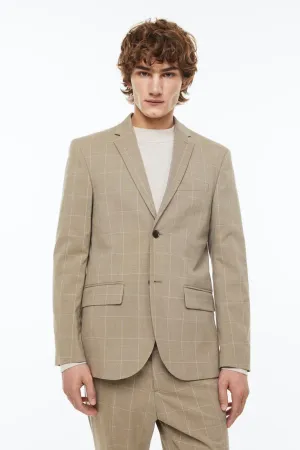 H&M slim fit blazer, beige/check