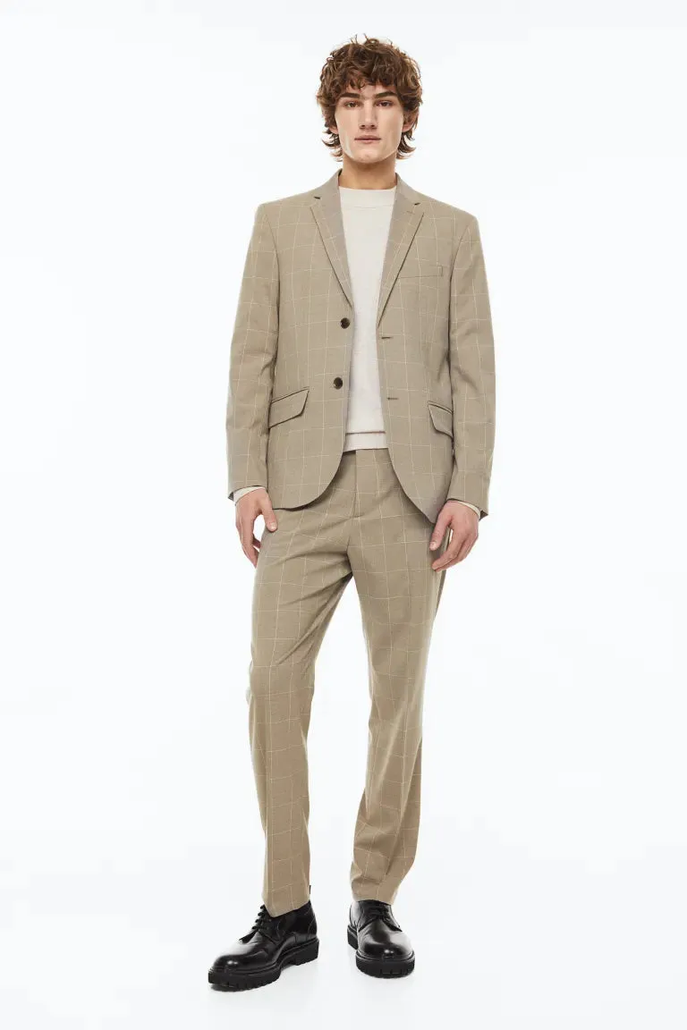 H&M slim fit blazer, beige/check