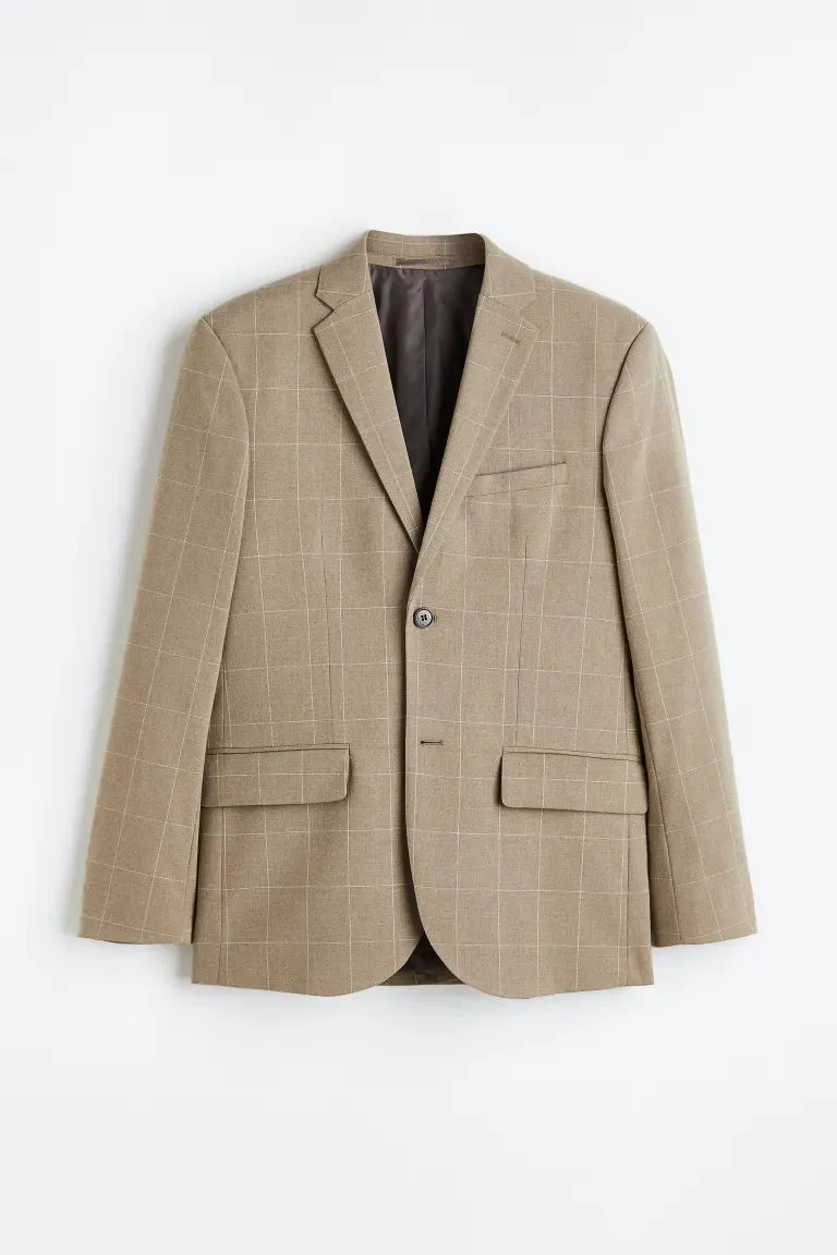 H&M slim fit blazer, beige/check