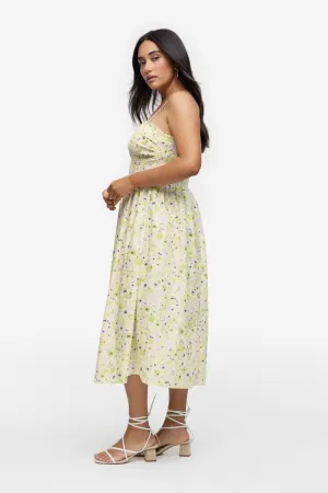 H&M smocked cotton dress, light yellow/floral