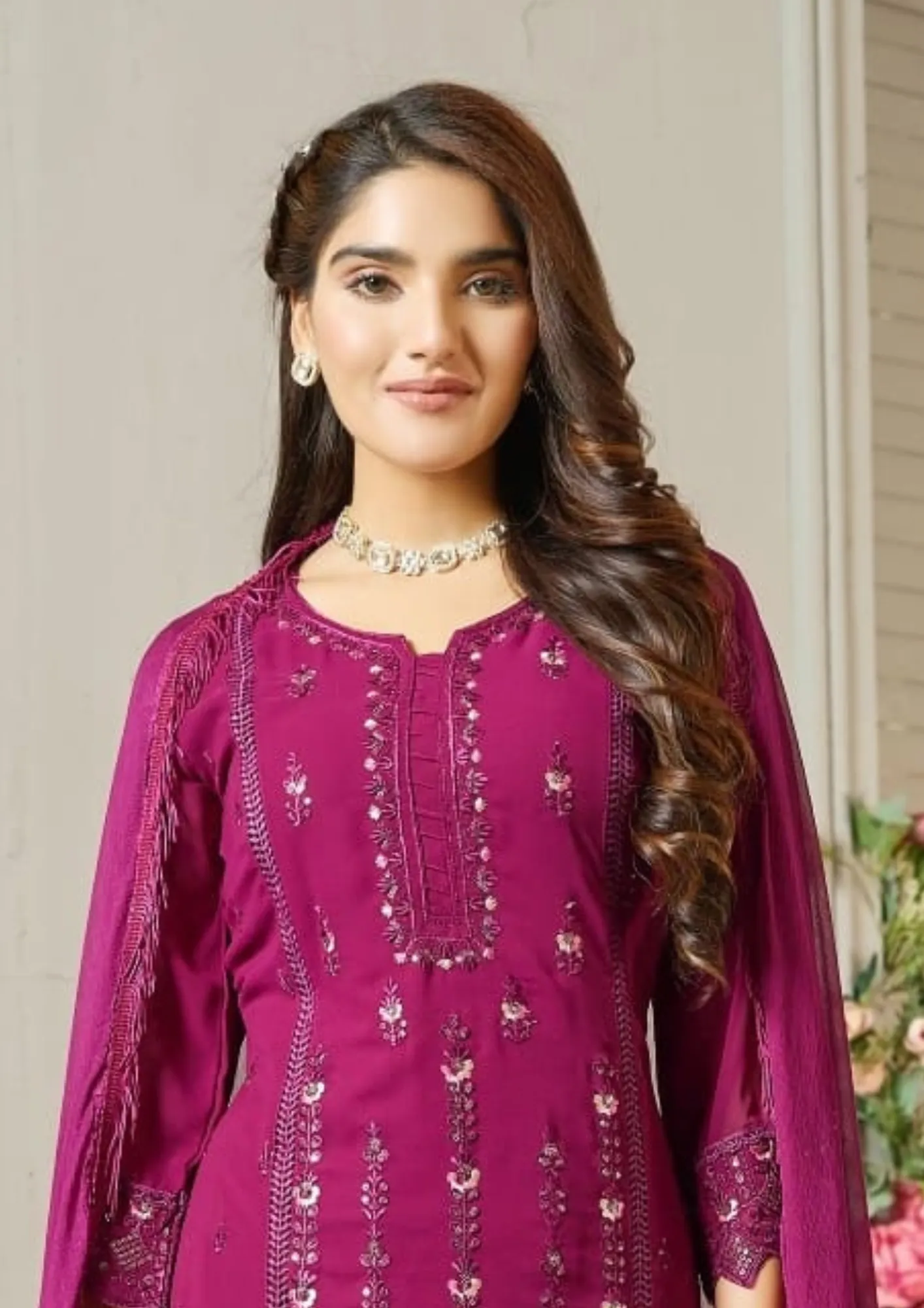 Heavenly Purple Color Heavy Georgette With Karachi Work Salwar Suits