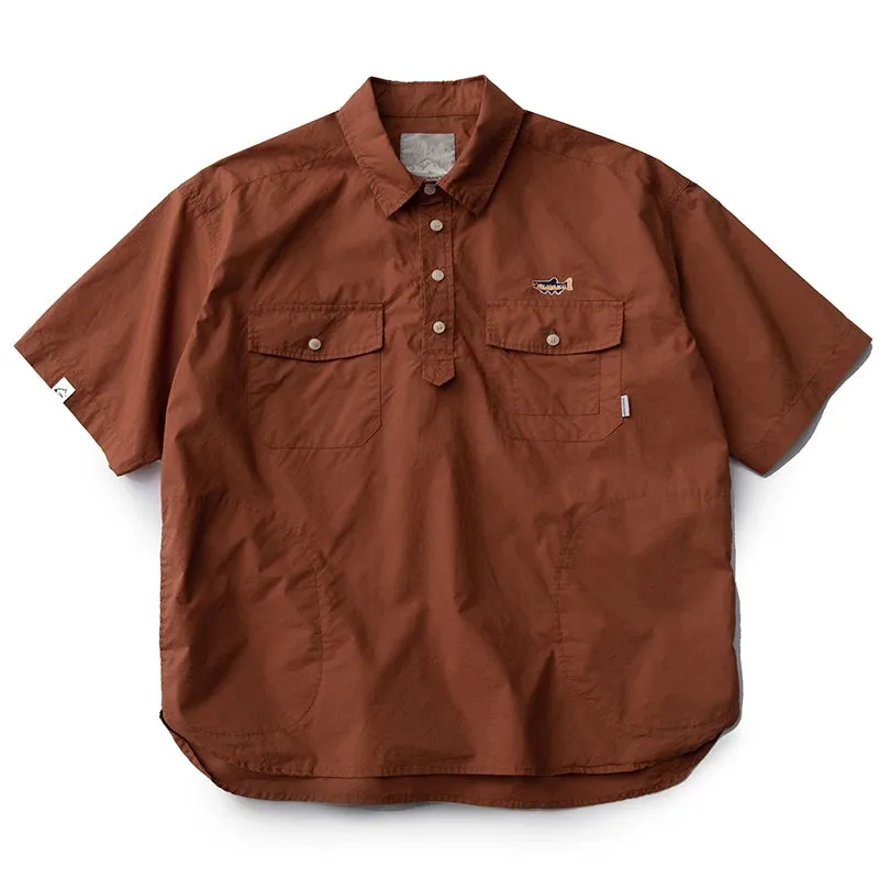 Japanese Streetwear Cargo Shirts with Korean Lapels and Short Sleeves