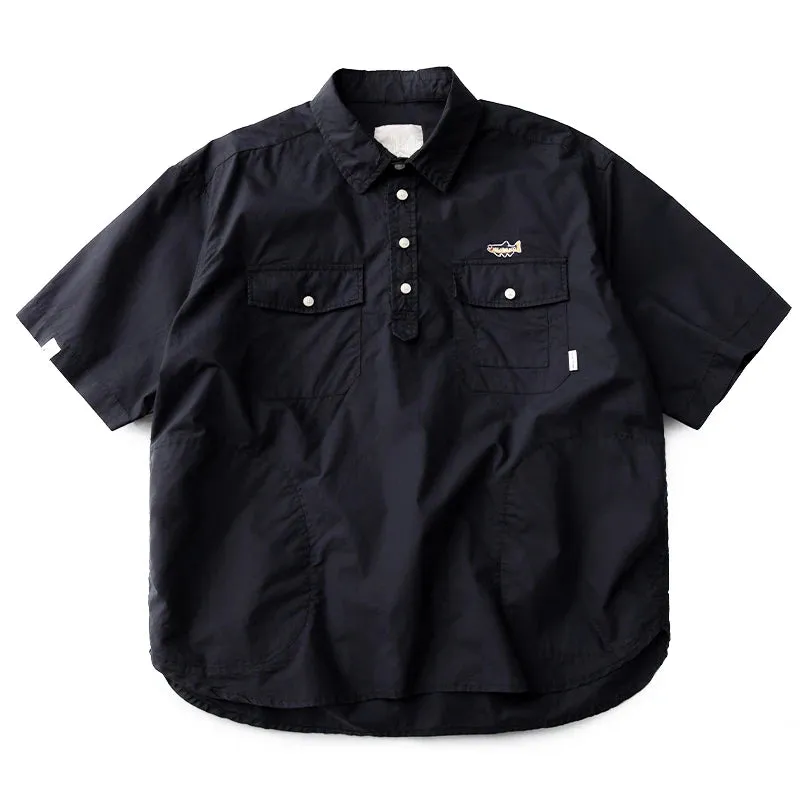 Japanese Streetwear Cargo Shirts with Korean Lapels and Short Sleeves