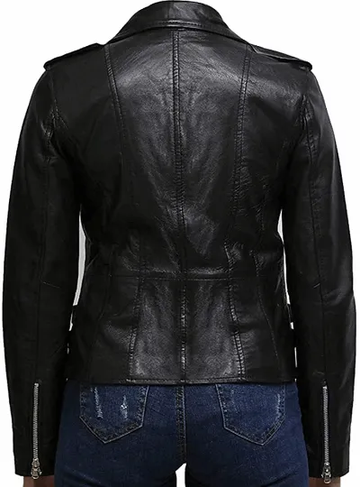 Ladies Genuine Leather Bikers Slim Fit Black Jacket