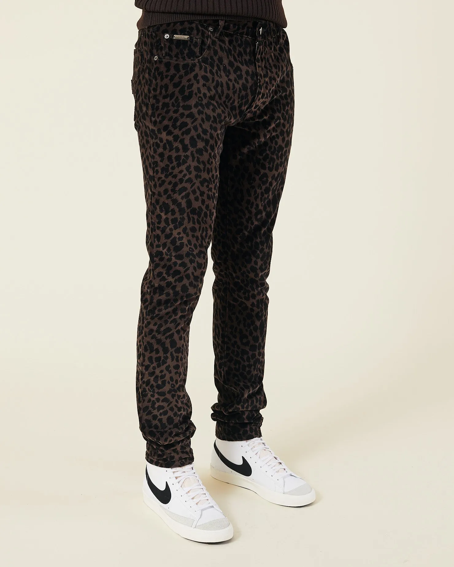 LEOPARD PRINT SKINNY VELVET JEANS