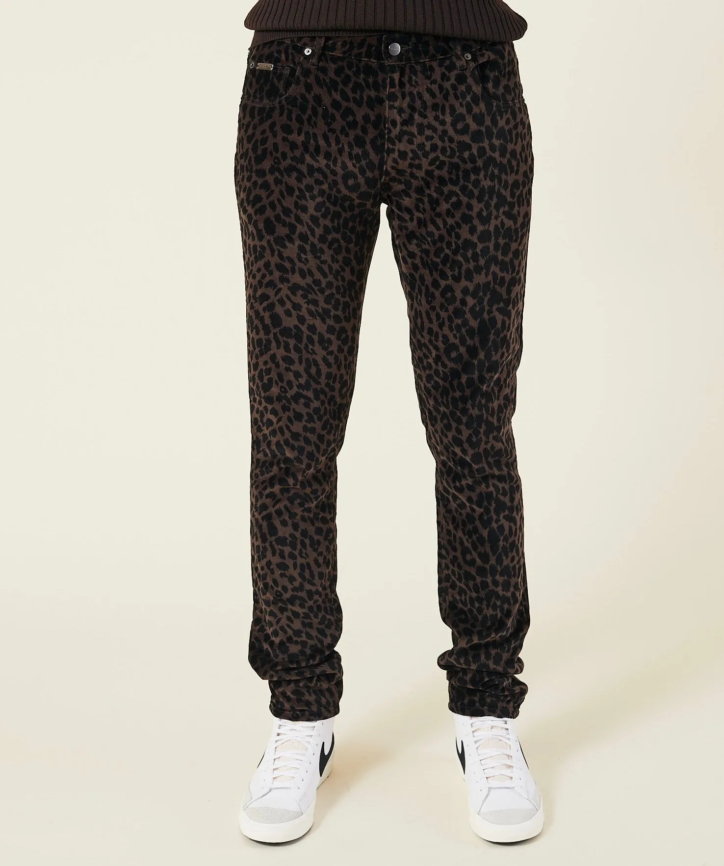 LEOPARD PRINT SKINNY VELVET JEANS