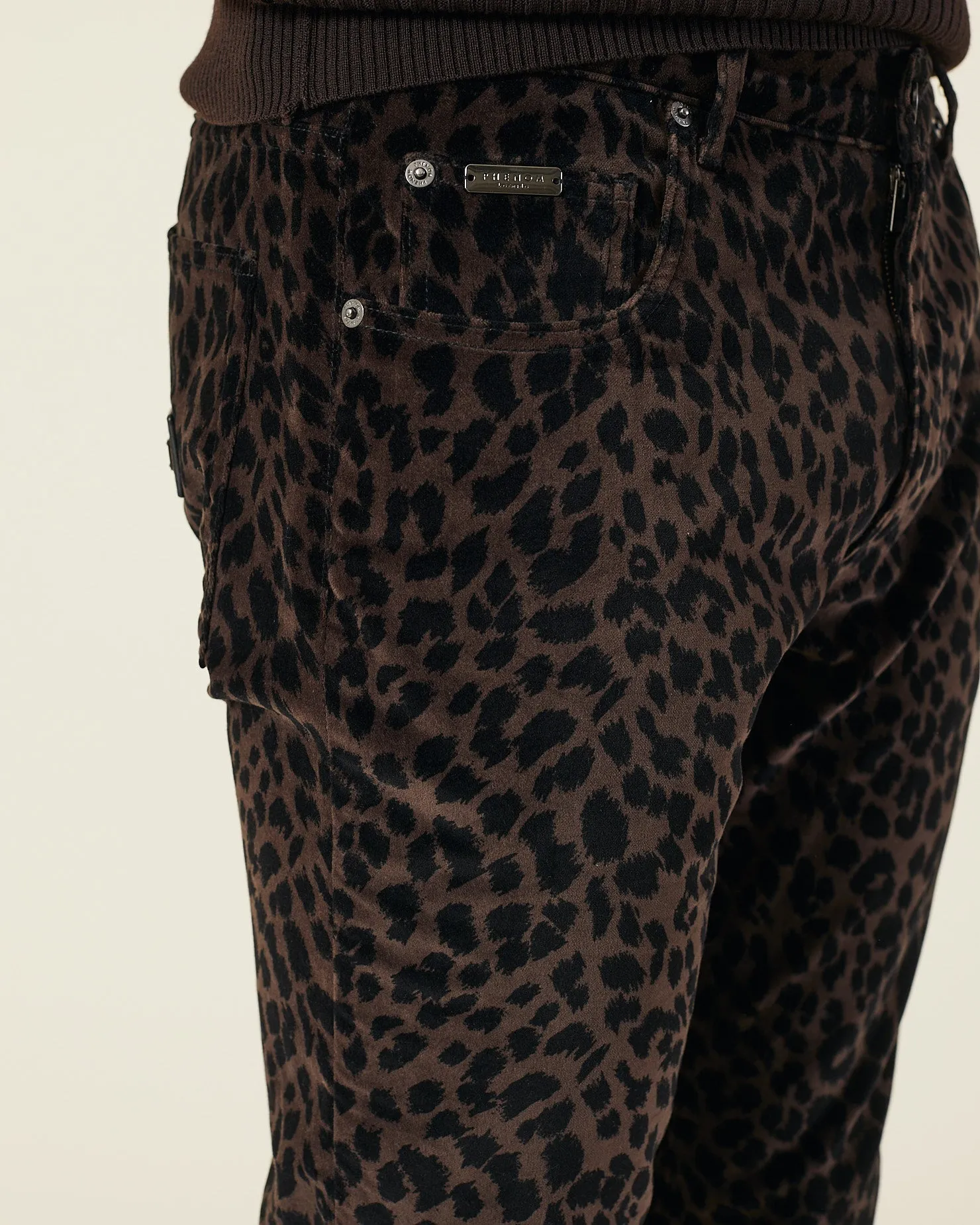 LEOPARD PRINT SKINNY VELVET JEANS