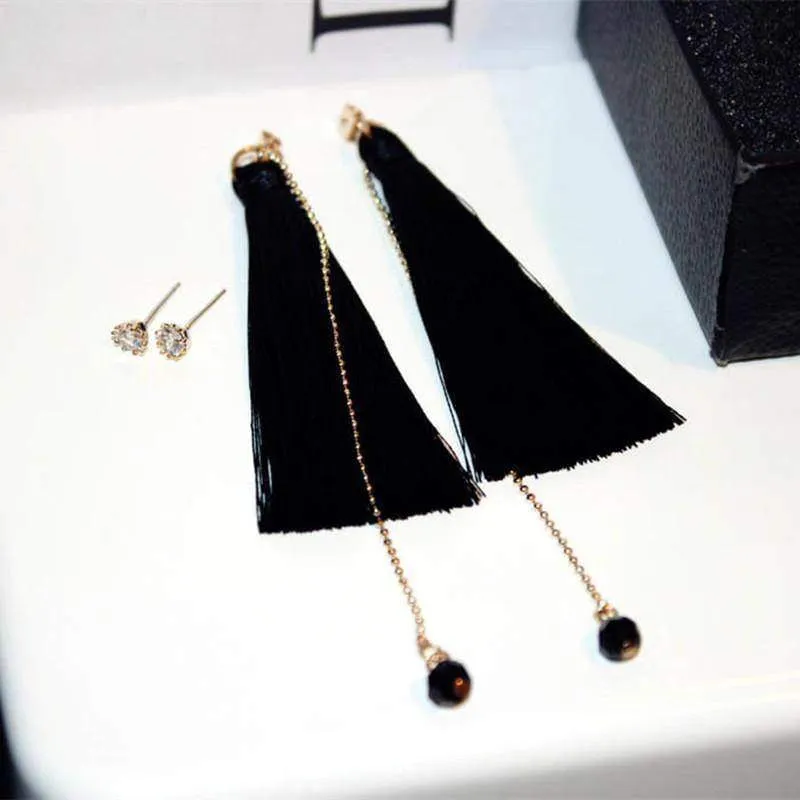 Long Tassel Dangle Earrings Zircon Dual-use Earrings