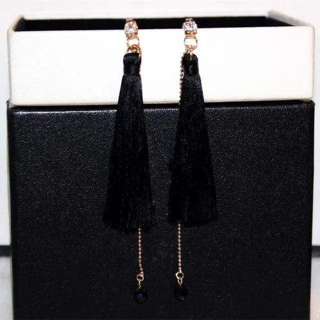 Long Tassel Dangle Earrings Zircon Dual-use Earrings